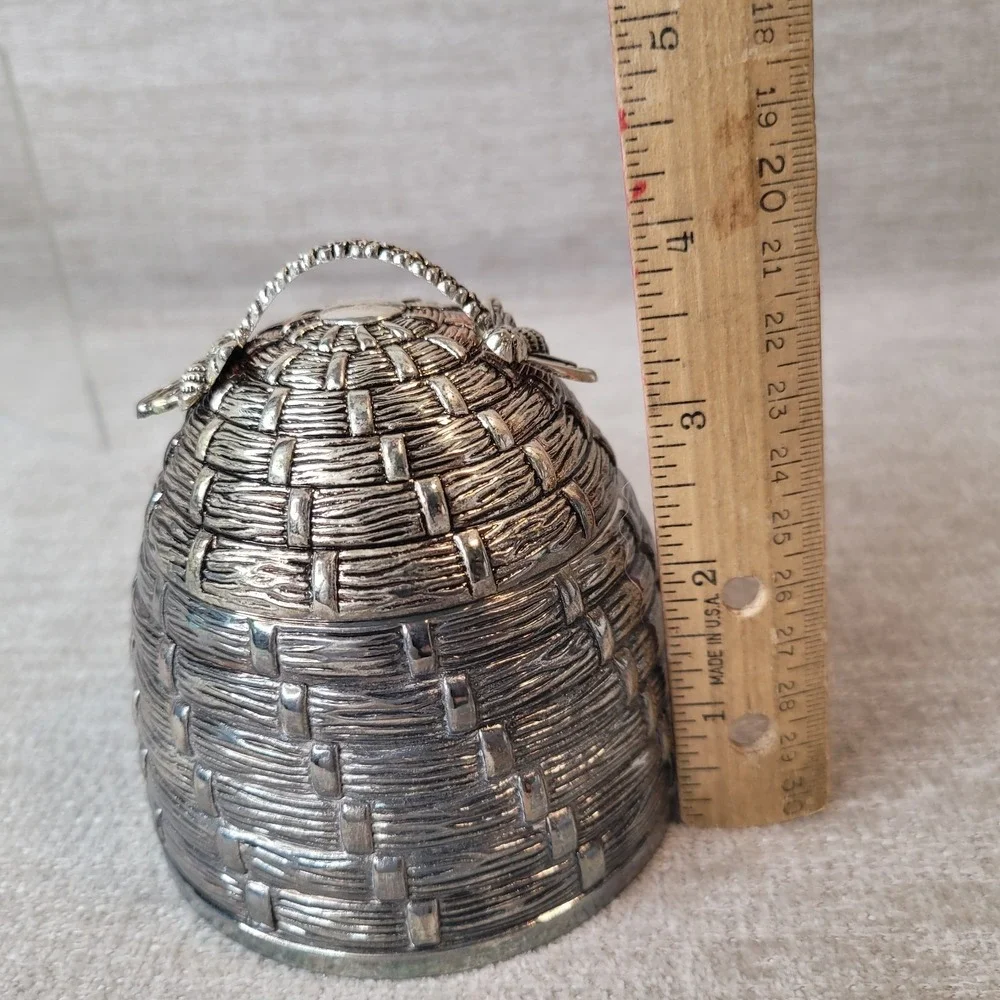 Godinger Art Beehive Honey Pot w/ Lid & Bee Honey Dipper Silver Plate Complete